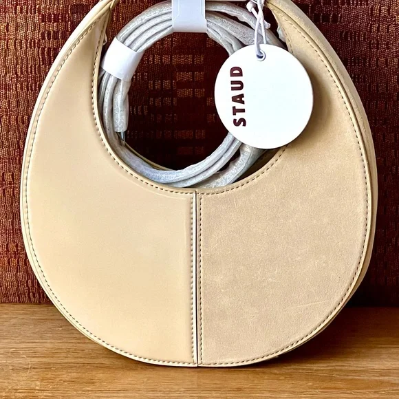 🌺🎉HP🎉🌺 NWT Staud Mini Moon Split Bag Oat - Picture 3 of 16
